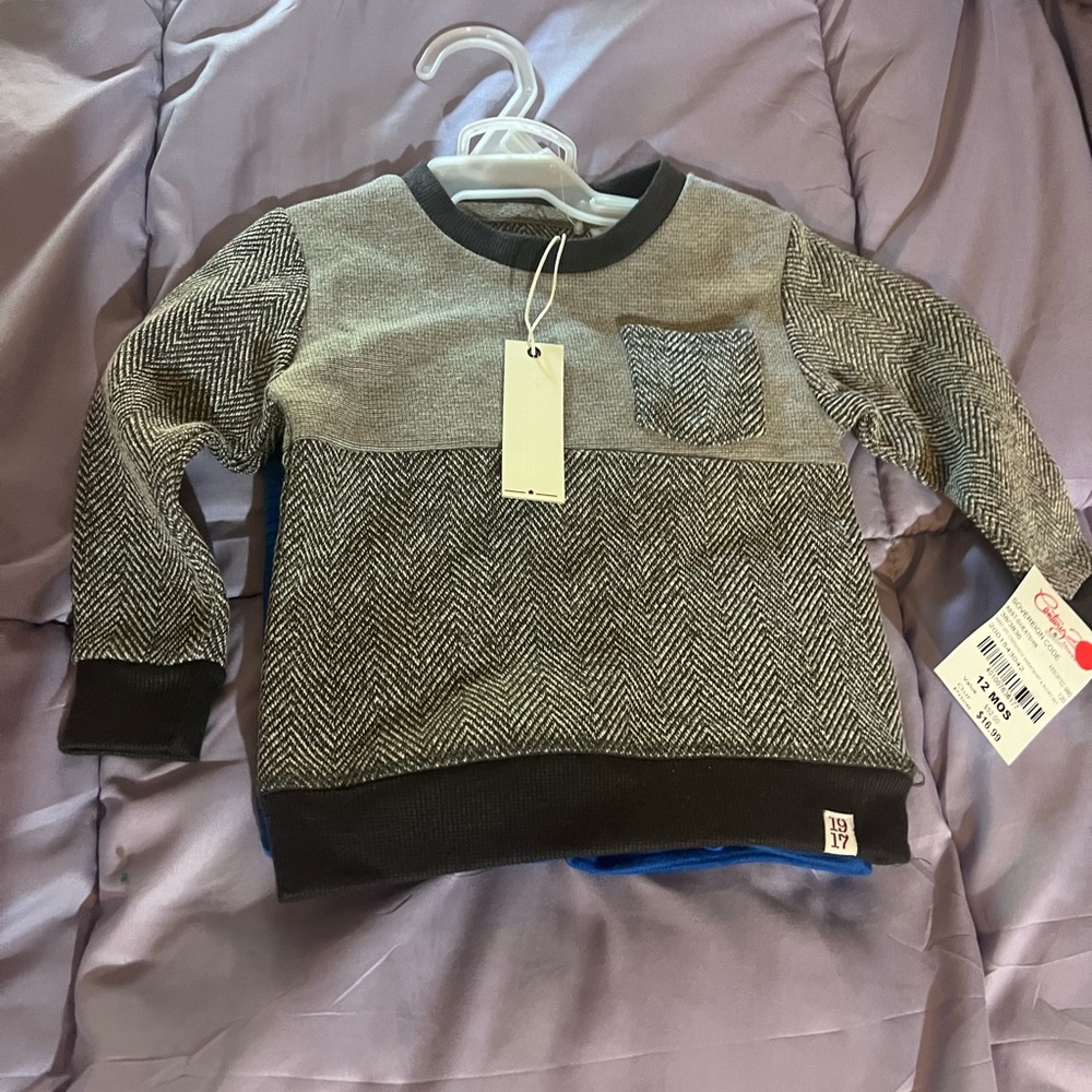 Gray and Black Herringbone Sweater